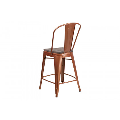 BLNK Carly Metal Counter Height Stool with Wood Seat - Copper