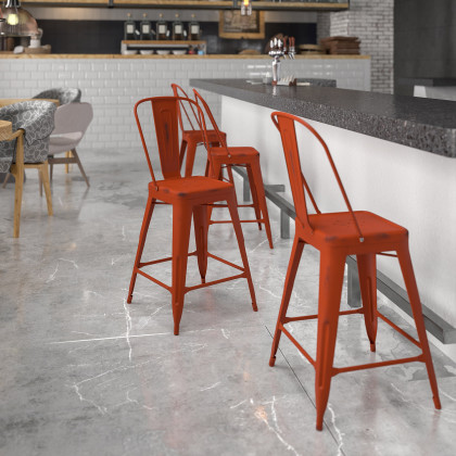 BLNK - Carly Commercial Metal Distressed Indoor-Outdoor Counter Height Stool