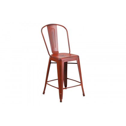 BLNK Carly Commercial Metal Distressed Indoor-Outdoor Counter Height Stool - Kelly Red