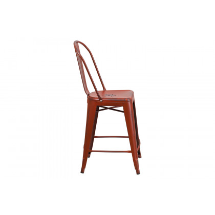 BLNK Carly Commercial Metal Distressed Indoor-Outdoor Counter Height Stool - Kelly Red