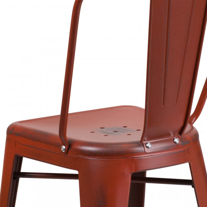 BLNK Carly Commercial Metal Distressed Indoor-Outdoor Counter Height Stool - Kelly Red