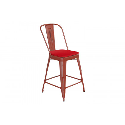 BLNK Carly Commercial Metal Indoor-Outdoor Counter Height Stool with Poly Resin Wood Seat - Kelly Red/Red