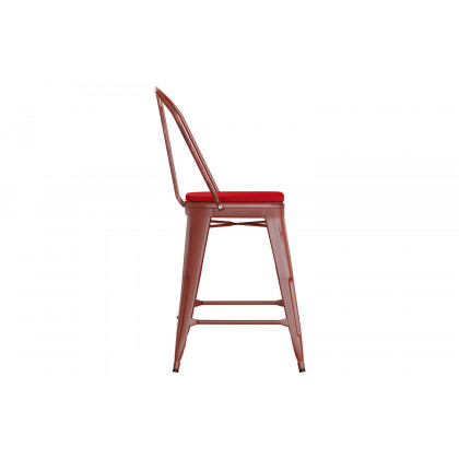 BLNK Carly Commercial Metal Indoor-Outdoor Counter Height Stool with Poly Resin Wood Seat - Kelly Red/Red