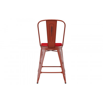 BLNK Carly Commercial Metal Indoor-Outdoor Counter Height Stool with Poly Resin Wood Seat - Kelly Red/Red