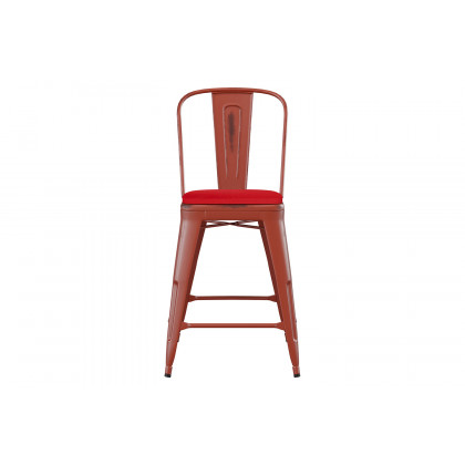 BLNK Carly Commercial Metal Indoor-Outdoor Counter Height Stool with Poly Resin Wood Seat - Kelly Red/Red