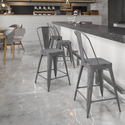 BLNK - Carly Commercial Metal Distressed Indoor-Outdoor Counter Height Stool