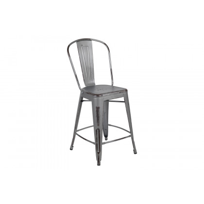 BLNK Carly Commercial Metal Distressed Indoor-Outdoor Counter Height Stool - Silver Gray