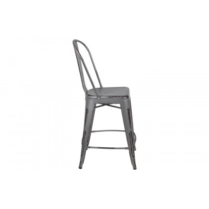 BLNK Carly Commercial Metal Distressed Indoor-Outdoor Counter Height Stool - Silver Gray