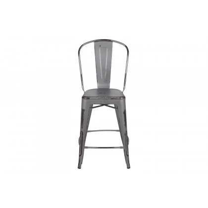 BLNK Carly Commercial Metal Distressed Indoor-Outdoor Counter Height Stool - Silver Gray