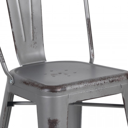 BLNK Carly Commercial Metal Distressed Indoor-Outdoor Counter Height Stool - Silver Gray