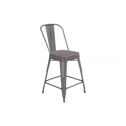 BLNK Carly Commercial Metal Indoor-Outdoor Counter Height Stool with Poly Resin Wood Seat - Silver Gray/Gray