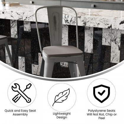BLNK Carly Commercial Metal Indoor-Outdoor Counter Height Stool with Poly Resin Wood Seat - Silver Gray/Gray