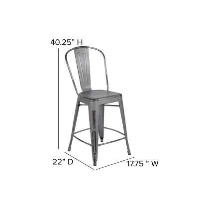 BLNK Carly Commercial Metal Indoor-Outdoor Counter Height Stool with Poly Resin Wood Seat - Silver Gray/Gray