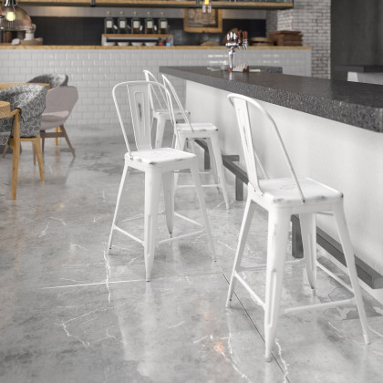 BLNK - Carly Commercial Metal Distressed Indoor-Outdoor Counter Height Stool