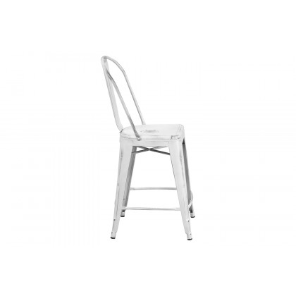 BLNK Carly Commercial Metal Distressed Indoor-Outdoor Counter Height Stool - White