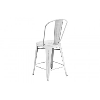 BLNK Carly Commercial Metal Distressed Indoor-Outdoor Counter Height Stool - White