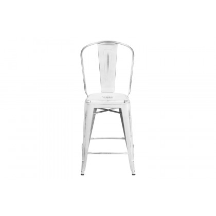 BLNK Carly Commercial Metal Distressed Indoor-Outdoor Counter Height Stool - White