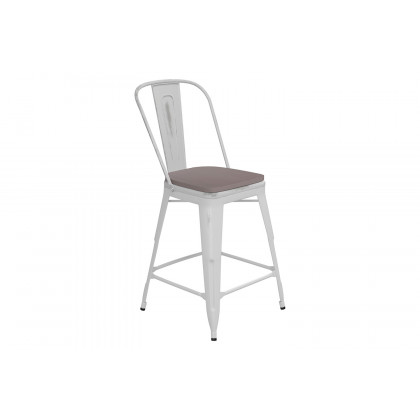 BLNK Carly Commercial Metal Indoor-Outdoor Counter Height Stool with Poly Resin Wood Seat - White/Gray