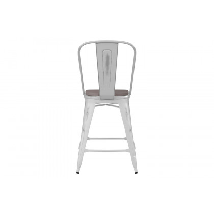 BLNK Carly Commercial Metal Indoor-Outdoor Counter Height Stool with Poly Resin Wood Seat - White/Gray