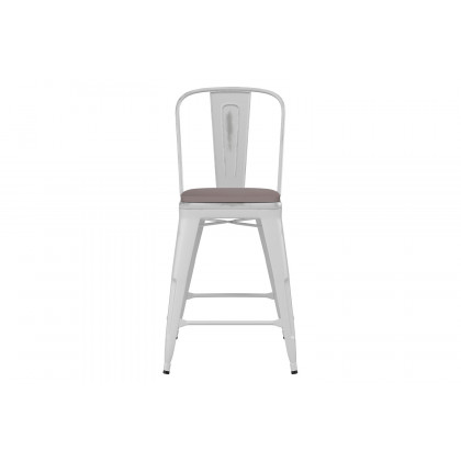 BLNK Carly Commercial Metal Indoor-Outdoor Counter Height Stool with Poly Resin Wood Seat - White/Gray