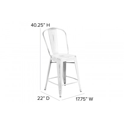 BLNK Carly Commercial Metal Indoor-Outdoor Counter Height Stool with Poly Resin Wood Seat - White/Gray