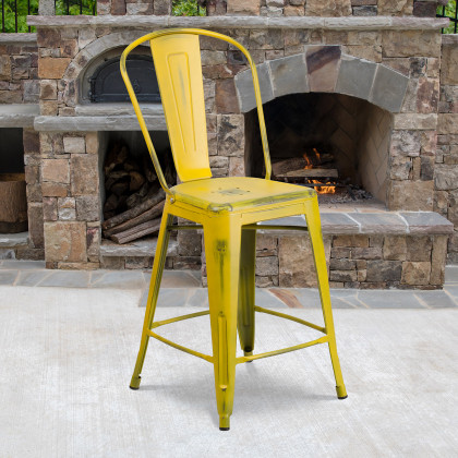 BLNK - Carly Commercial Metal Distressed Indoor-Outdoor Counter Height Stool