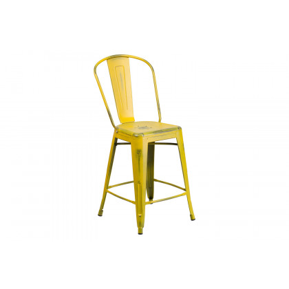 BLNK Carly Commercial Metal Distressed Indoor-Outdoor Counter Height Stool - Yellow