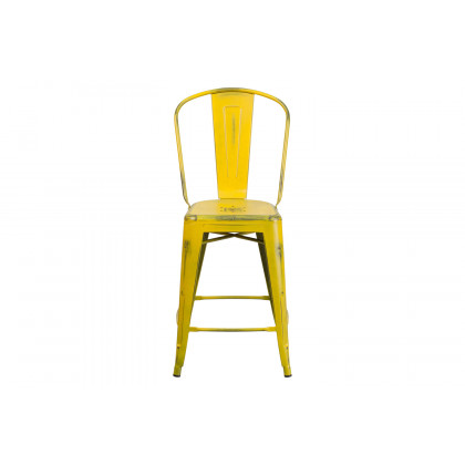 BLNK Carly Commercial Metal Distressed Indoor-Outdoor Counter Height Stool - Yellow