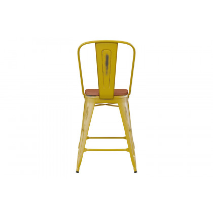 BLNK Carly Commercial Metal Indoor-Outdoor Counter Height Stool with Poly Resin Wood Seat - Yellow/Teak