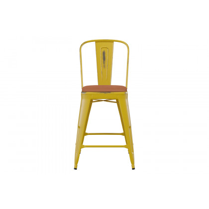 BLNK Carly Commercial Metal Indoor-Outdoor Counter Height Stool with Poly Resin Wood Seat - Yellow/Teak