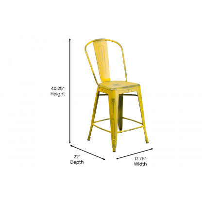 BLNK Carly Commercial Metal Indoor-Outdoor Counter Height Stool with Poly Resin Wood Seat - Yellow/Teak