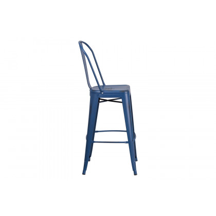 BLNK Cindy Commercial Metal Distressed Indoor-Outdoor Bar Stool with Back - Antique Blue