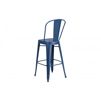 BLNK Cindy Commercial Metal Distressed Indoor-Outdoor Bar Stool with Back - Antique Blue