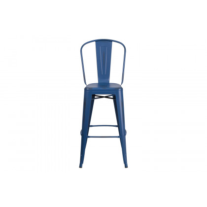 BLNK Cindy Commercial Metal Distressed Indoor-Outdoor Bar Stool with Back - Antique Blue