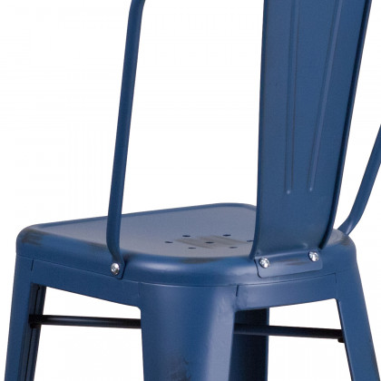 BLNK Cindy Commercial Metal Distressed Indoor-Outdoor Bar Stool with Back - Antique Blue