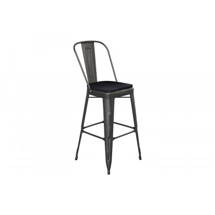 BLNK Carly Commercial Metal Indoor-Outdoor Bar Stool with Back with Poly Resin Wood Seat - Black