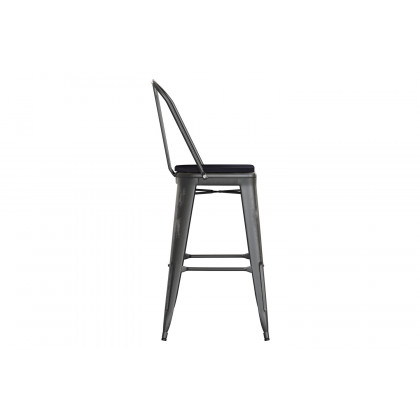 BLNK Carly Commercial Metal Indoor-Outdoor Bar Stool with Back with Poly Resin Wood Seat - Black