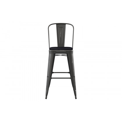 BLNK Carly Commercial Metal Indoor-Outdoor Bar Stool with Back with Poly Resin Wood Seat - Black