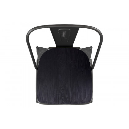BLNK Carly Commercial Metal Indoor-Outdoor Bar Stool with Back with Poly Resin Wood Seat - Black