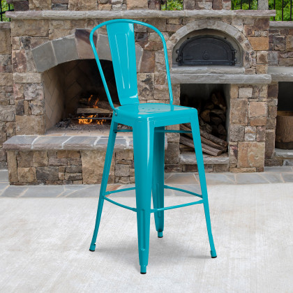BLNK - Cindy Commercial Metal Indoor-Outdoor Bar Stool with Back