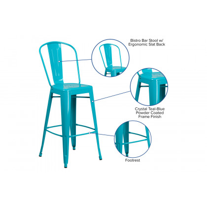 BLNK Cindy Commercial Metal Indoor-Outdoor Bar Stool with Back - Crystal