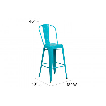 BLNK Cindy Commercial Metal Indoor-Outdoor Bar Stool with Back - Crystal
