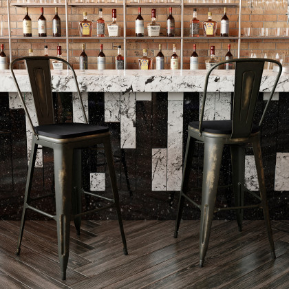 BLNK - Carly Commercial Metal Indoor-Outdoor Bar Stool with Back with Poly Resin Wood Seat