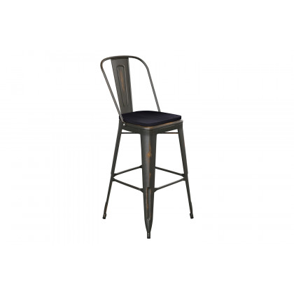 BLNK Carly Commercial Metal Indoor-Outdoor Bar Stool with Back with Poly Resin Wood Seat - Copper/Black