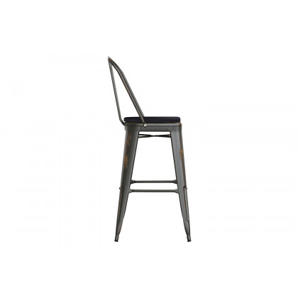 BLNK Carly Commercial Metal Indoor-Outdoor Bar Stool with Back with Poly Resin Wood Seat - Copper/Black