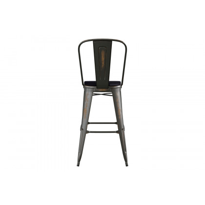 BLNK Carly Commercial Metal Indoor-Outdoor Bar Stool with Back with Poly Resin Wood Seat - Copper/Black