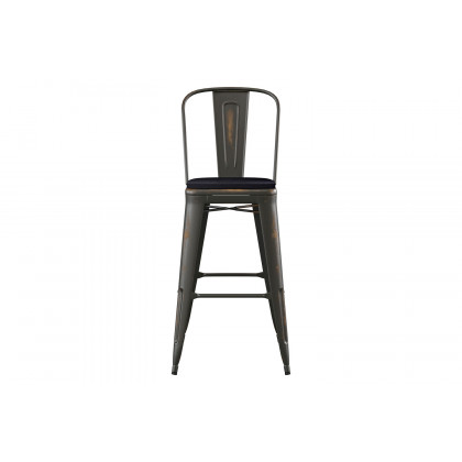 BLNK Carly Commercial Metal Indoor-Outdoor Bar Stool with Back with Poly Resin Wood Seat - Copper/Black
