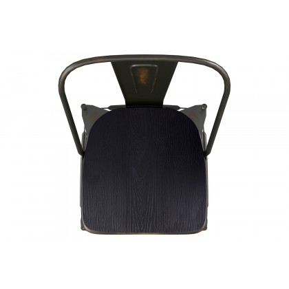BLNK Carly Commercial Metal Indoor-Outdoor Bar Stool with Back with Poly Resin Wood Seat - Copper/Black