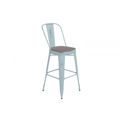 BLNK Carly Commercial Metal Indoor-Outdoor Bar Stool with Back with Poly Resin Wood Seat - Green-Blue/Gray