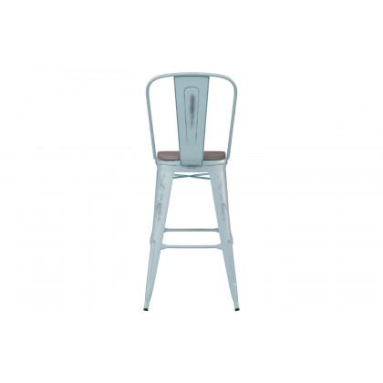 BLNK Carly Commercial Metal Indoor-Outdoor Bar Stool with Back with Poly Resin Wood Seat - Green-Blue/Gray